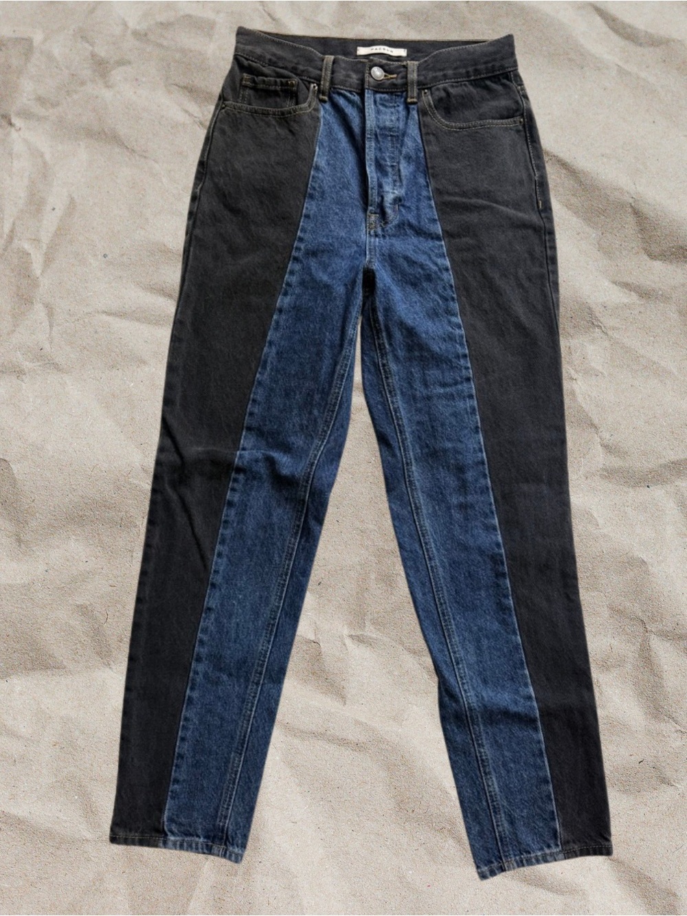 PACSUN Two Tone Ultra High Rise Slim Jeans 26 Black Blue Colorblock Denim Y2K